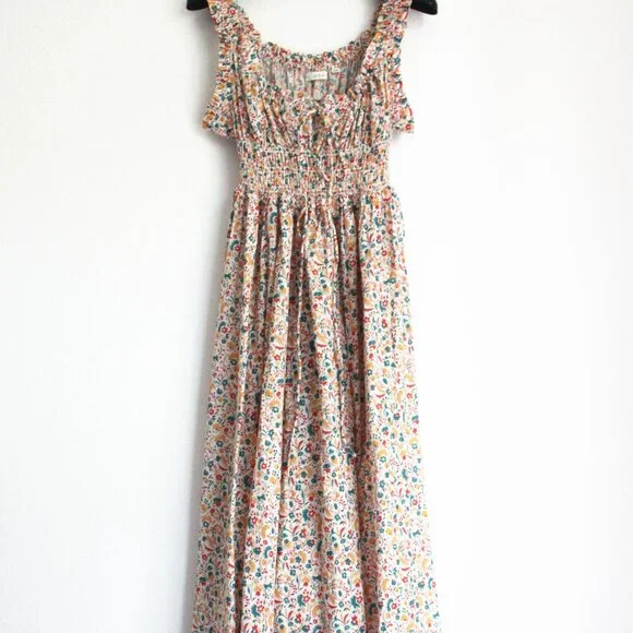 New Doen Emmaretta Floral Cotton Midi-Dress, Wilder Clover Floral, Size S - Picture 1 of 9